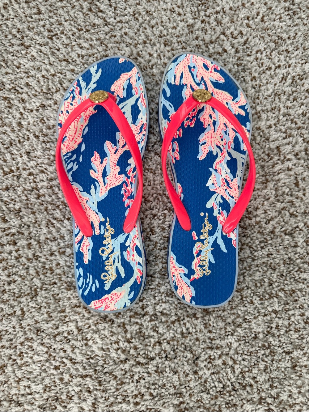 Lilly Pulitzer Flip Flops Blue and Coral -7/8